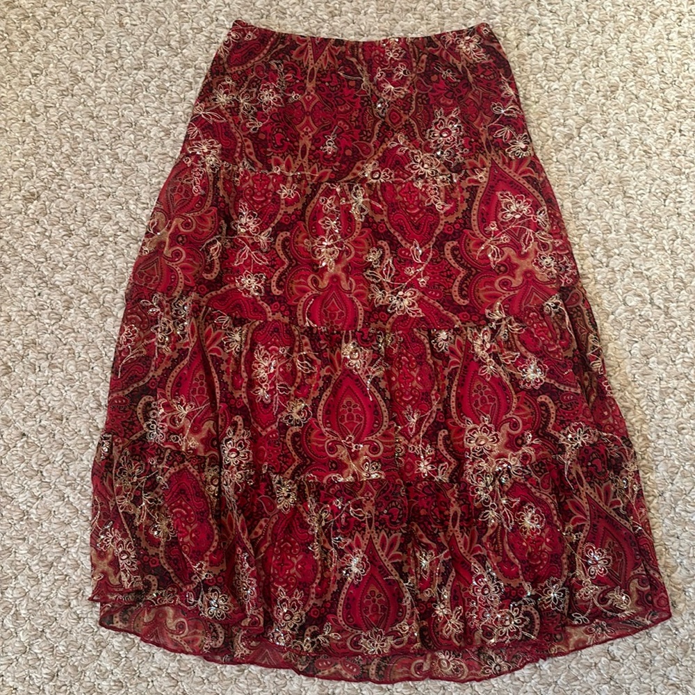 Red Print Skirt with Gold Sparkles size girls 12